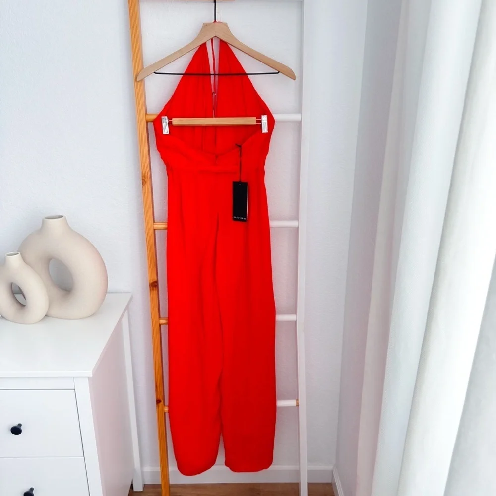 Backstage Sammie Jumpsuit Fanta Orange Deep V-neck Waist Tie New S